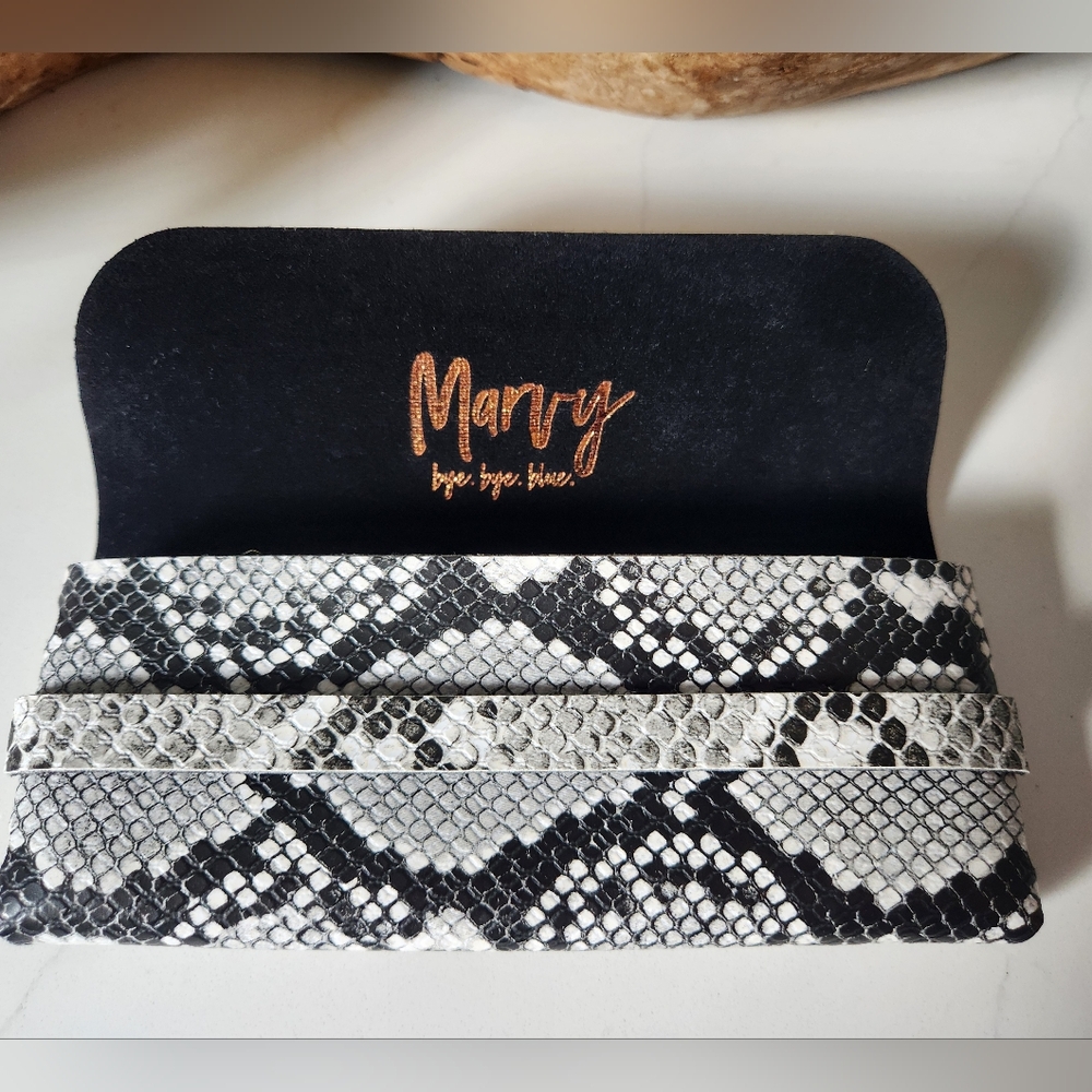 Marvy Bye Bye Blue Faux Leather Snake Skin Eyeglass Case